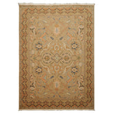 6x7 Khaki, Light Peach, Ivory Color Hand Knotted Aubusson Savonnerrie Wool Traditional Oriental Rug